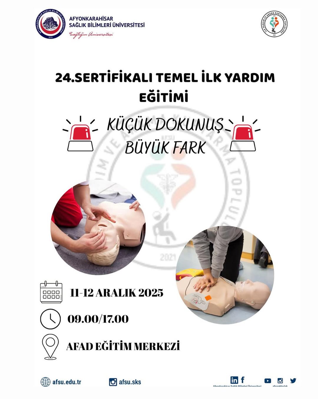 AFSÜ'de Sertifikalı Temel İlk Yardım Eğitimi Düzenlenecek