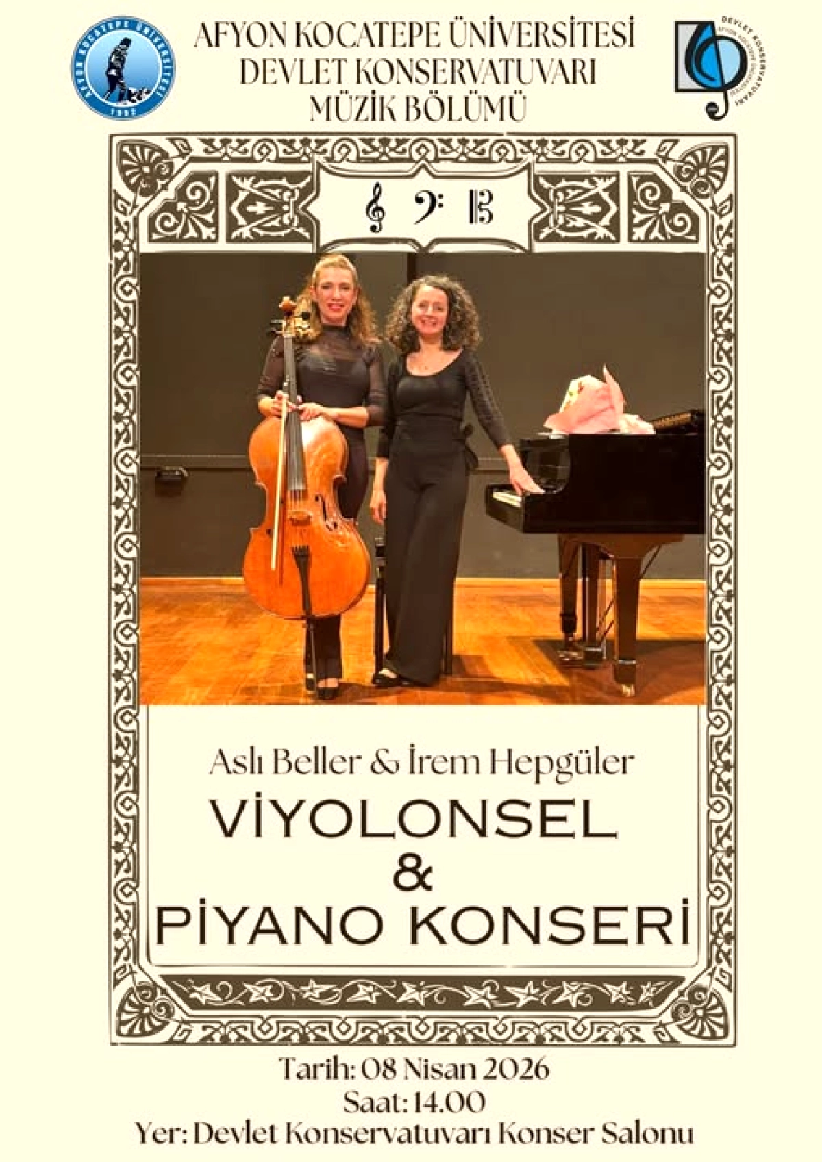 Afyon'da Bugün Viyolonsel ve Piyano Konseri: Üniversitede Müzik Ziyafeti