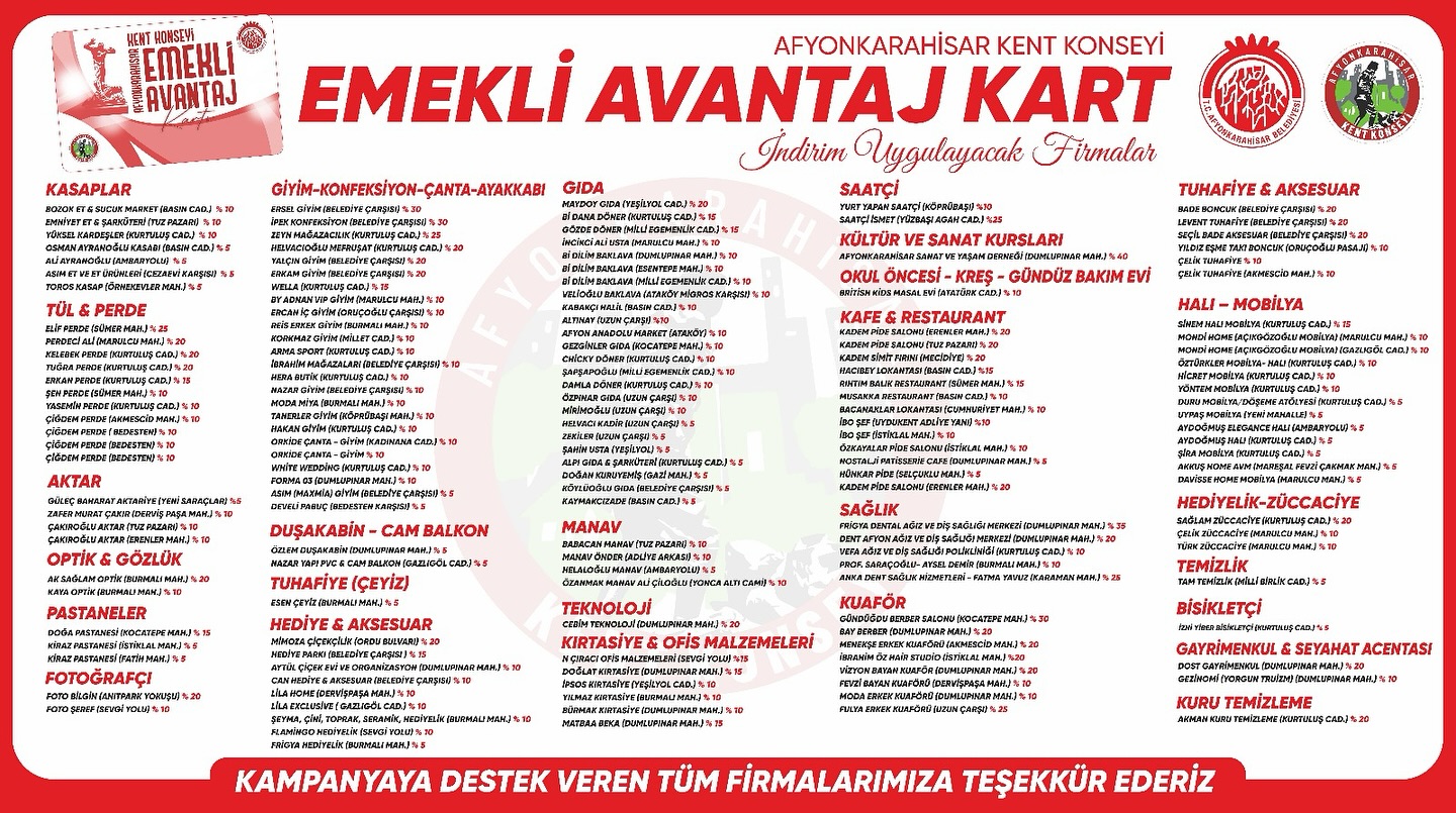 Afyonkarahisar'da Emeklilere Özel Avantaj Kartı Hizmeti Başladı