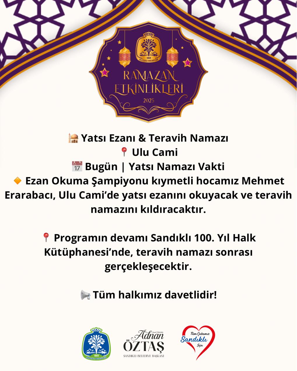 Sandıklı Belediyesi Ramazan Etkinlikleri: Ezan Okuma Şampiyonu Mehmet Erarabacı