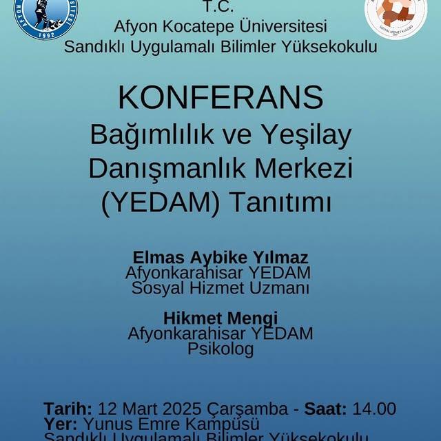 Afyon Kocatepe Üniversitesi'nde Bağımlılık ve Yeşilay Danışmanlık Merkezi YEDAM Tanıtımı