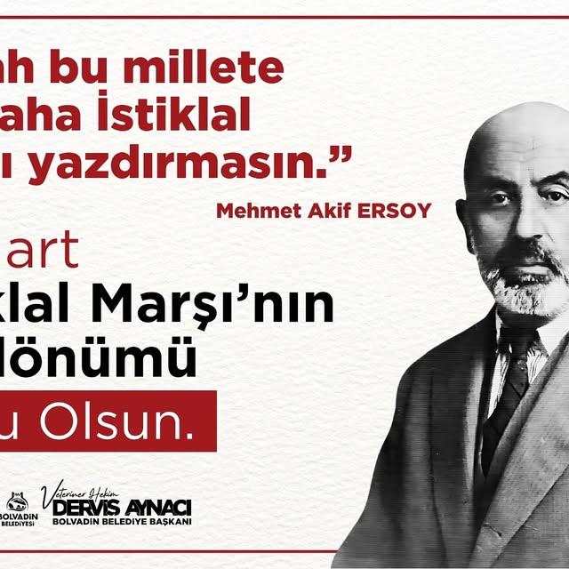 Bolvadin Belediyesi'nden 12 Mart İstiklal Marşı'nın Yıl Dönümü Mesajı