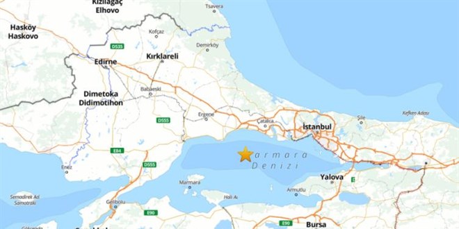 Marmara Denizi'nde 3.6 Büyüklüğünde Deprem