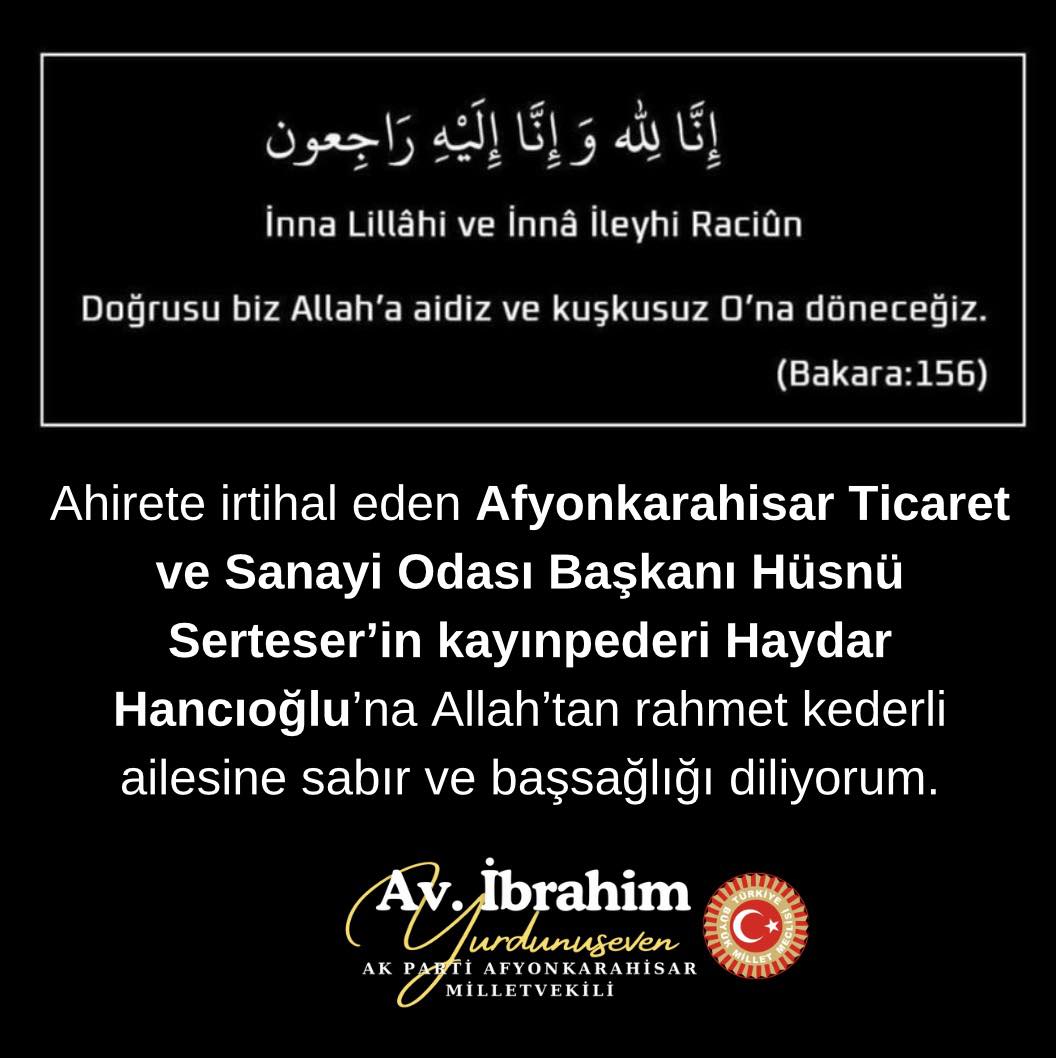 Afyonkarahisar Ticaret ve Sanayi Odası Başkanı'nın Kayınpederi Vefat Etti