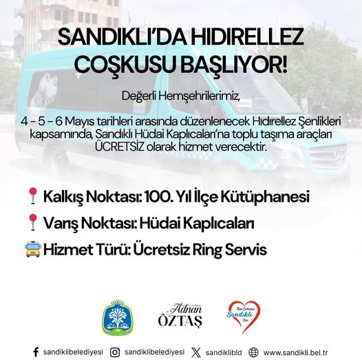 Sandıklı'da Hıdırellez Şenlikleri Boyunca Ücretsiz Ulaşım İmkanı