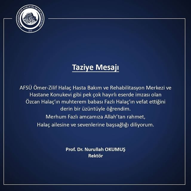Afyonkarahisar Sağlık Bilimleri Üniversitesi'nden Taziye Mesajı