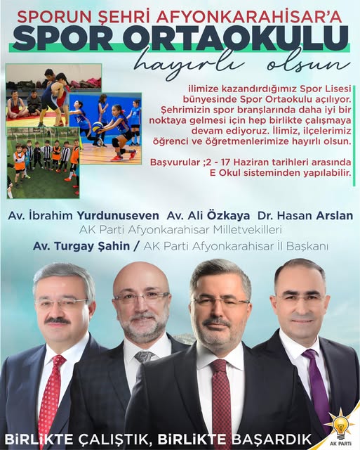 Afyonkarahisar'a Yeni Spor Ortaokulu Açılıyor: Başvurular Başladı