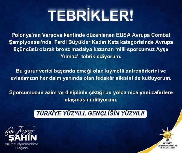 Afyonlu Milli Sporcu Ayşe Yılmaz, Avrupa Şampiyonası'nda Bronz Madalya Kazandı