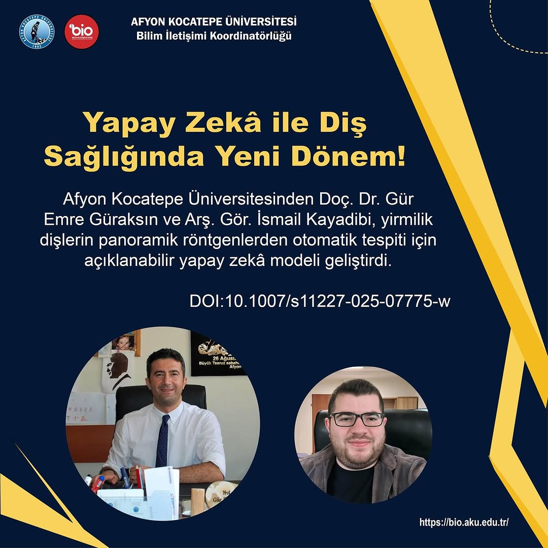 Afyon Kocatepe Üniversitesi'nden Yapay Zekâ ile 20 Yaş Dişi Teşhisi