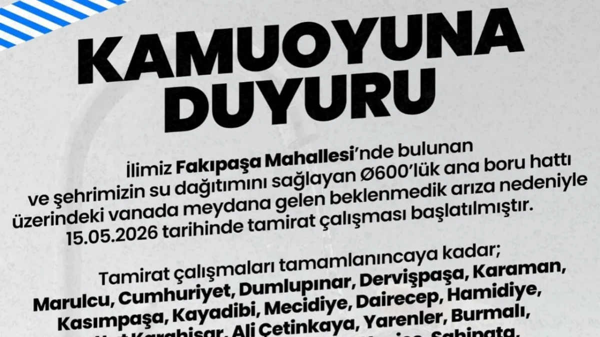 Afyonkarahisar’da Ana Su Hattında Arıza