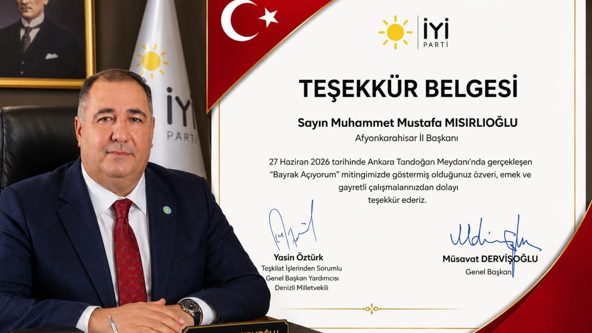 İYİ Parti'li Mısırlıoğlu'na Genel Merkezden Teşekkür Belgesi