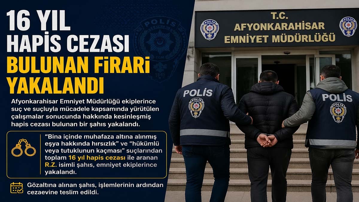 Afyon'da 16 Yıl Hapis Cezası Bulunan Firari Yakalandı